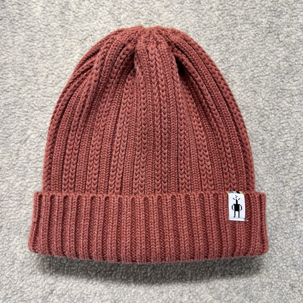 Smartwool Merino Wool Blend Rib Knit Beanie Hat Rust Orange Unisex